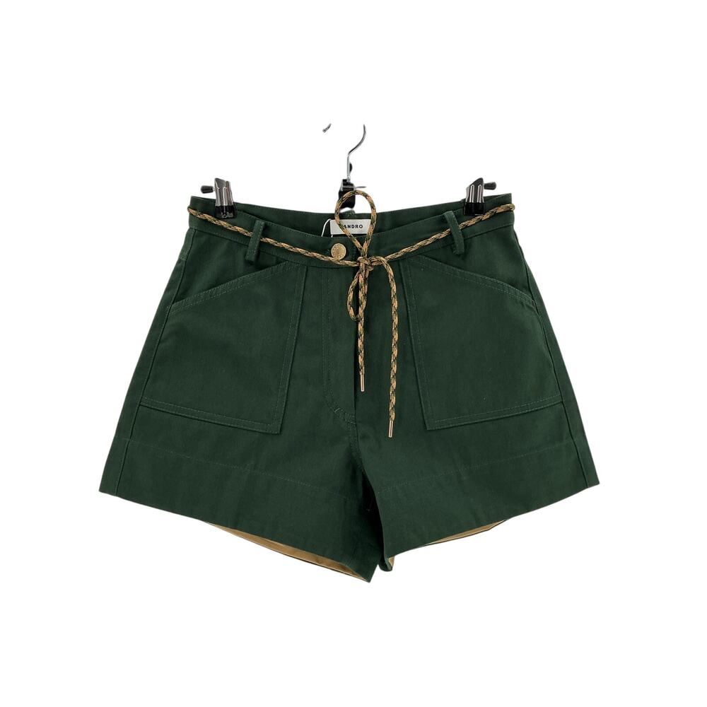 Sandro Two-Tone Drawstring Green Cotton Waist Shorts Size 36 - Picture 2 of 4